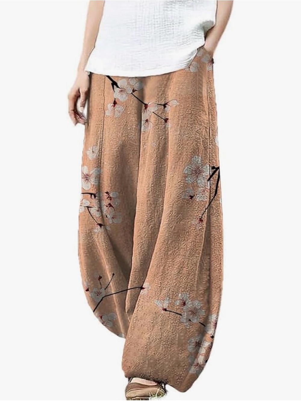 New Japanese Art Print Wide Leg Harem Lantern Pants with pockets Size S
